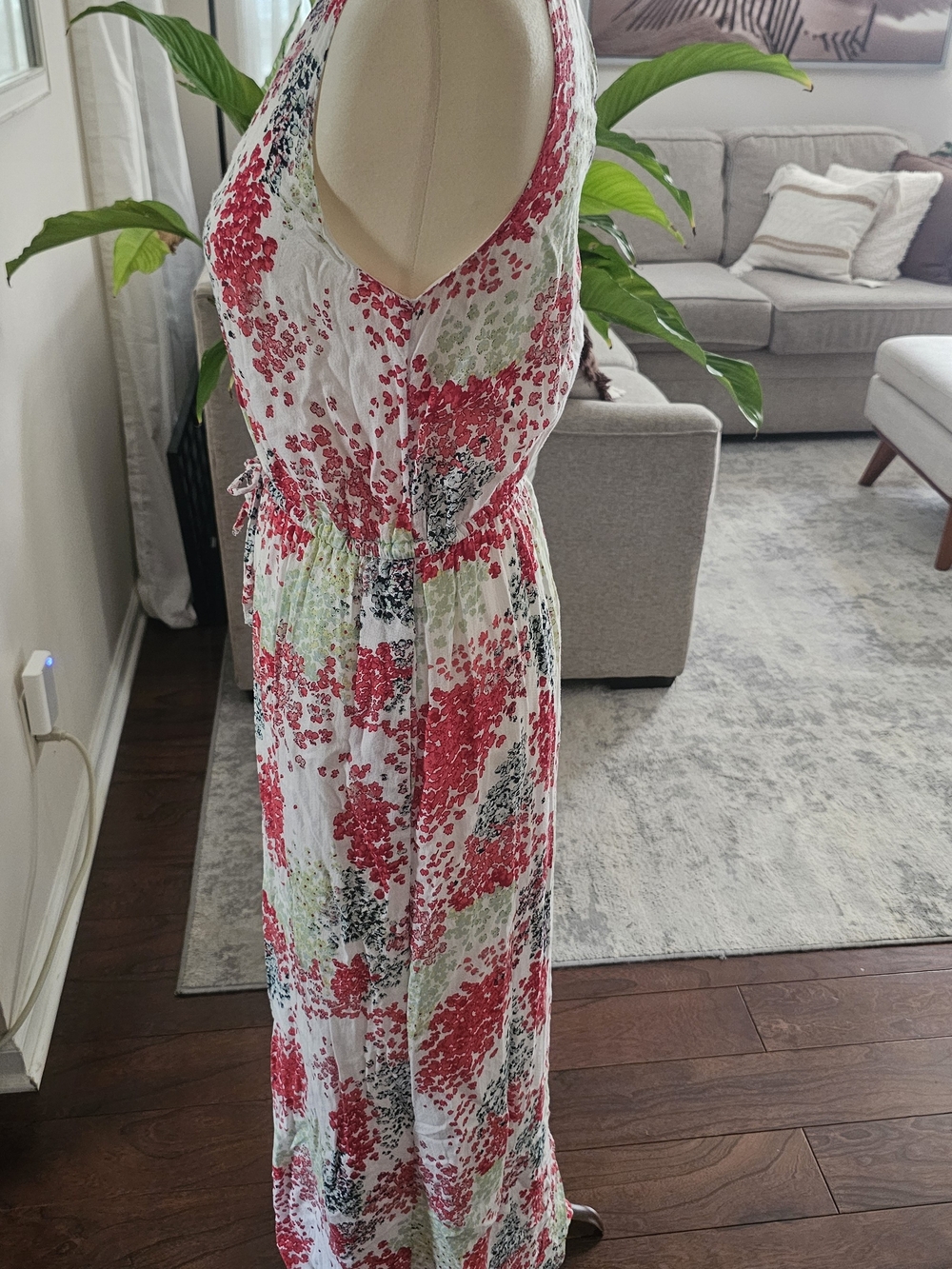 Lucky Brand White Maxi Dress with Red Floral Print